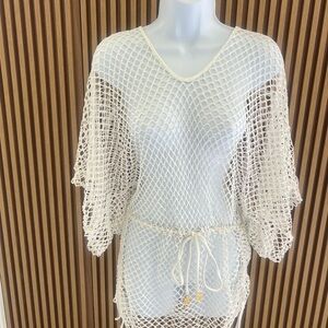 Luli Fama White Crochet Swim Coverup